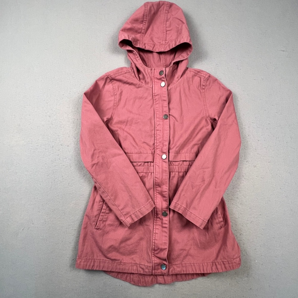 C&C California Hooded Utility Jacket Girls Size 12 Pink Cotton Anorak 1076K